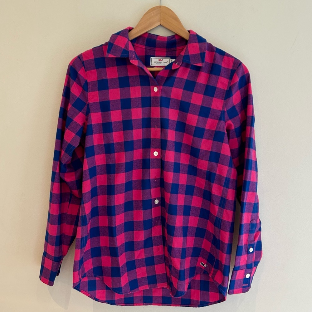 vineyard vines Relaxed Pink Blue Plaid Button Down size 2